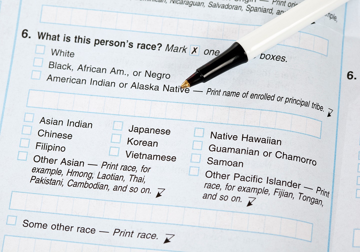 Part of a U.S. Census form