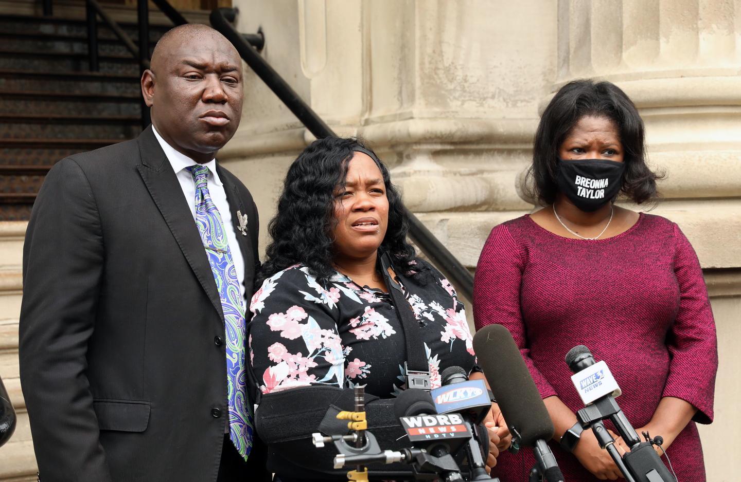 Attorney Benjamin Crump, Breonna Taylor's mother Tamika Palmer and co-counsel Lonita Baker