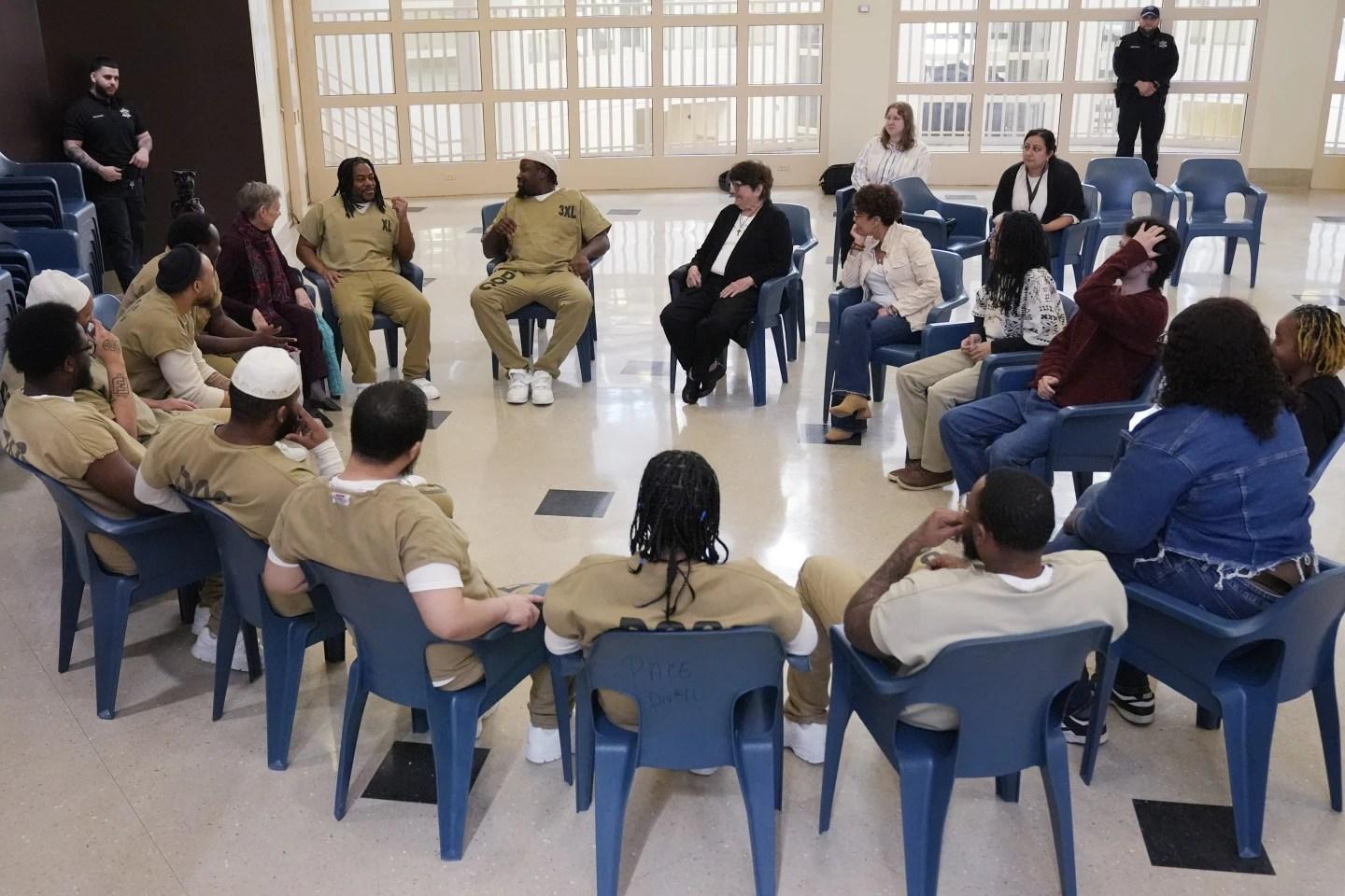 Detainees, DePaul students and Sister Helen Prejean attend a book club