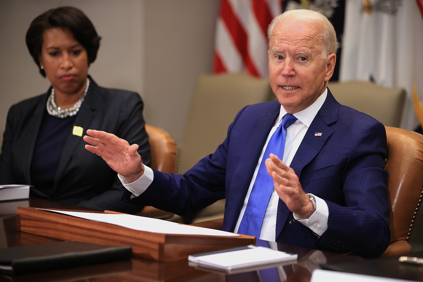 U.S. President Joe Biden hosts a meeting with Washington, DC, Mayor Muriel Bowser