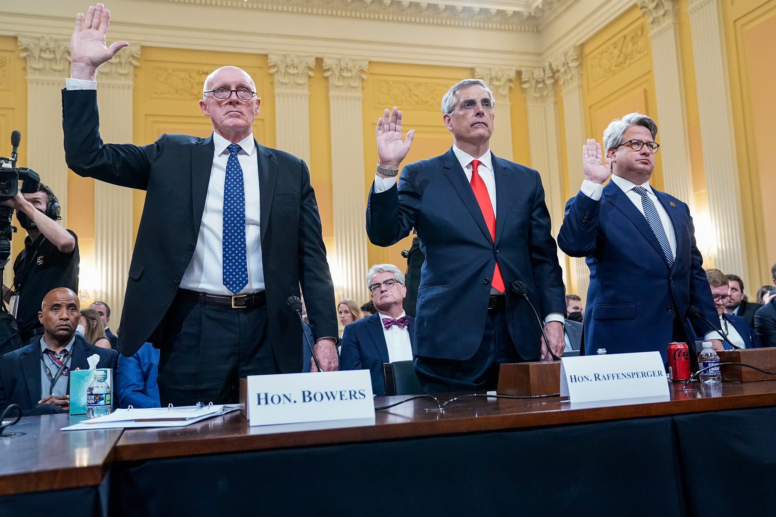 Arizona House Speaker Rusty Bowers, Georgia Secretary of State Brad Raffensperger and COO Gabriel Sterling
