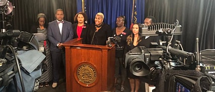 Georgia State Rep Erica Thomas holds press conference about Eric Sparkes' verbal assault at Publix. (WSB-TV)