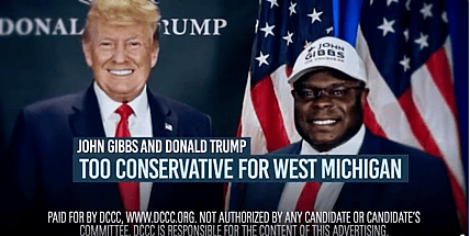 An ad featuring former President Donald Trump and Michigan Republican candidate John Gibbs