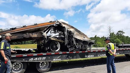 Wreckage from a fatal multiple-vehicle crash