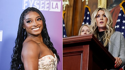 Simone Biles Riley Gaines feud, Simone Biles trans athlete comments, Riley Gaines pregnancy announcement 2025, Simone Biles vs Riley Gaines, Simone Biles defends trans athletes, Riley Gaines anti-trans controversy theGrio.com
