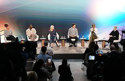 Ally Love, Dwyane Wade, JPMorgan Wealth Management CEO Kristen Lemkau, Tom Brady, A’ja Wilson and Megan Rapinoe during the JPMorganChase Athlete Council meeting on March 18, 2026.