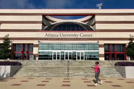 The campus of Clark Atlanta University is seen Wednesday, April 21, 2019, in Atlanta. Four college students were wounded when a gunman opened fire into a crowd of 200 people outside a library near the university, Tuesday night, and then escaped in the chaos, authorities said. (AP Photo/Jeff Martin) thegrio.com