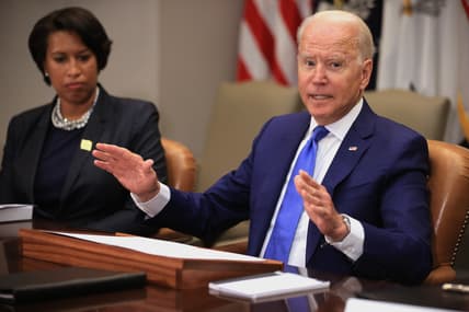 U.S. President Joe Biden hosts a meeting with Washington, DC, Mayor Muriel Bowser