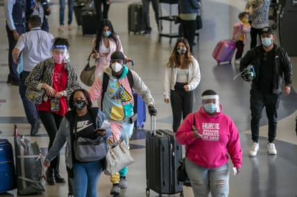 Holiday travelers at airport