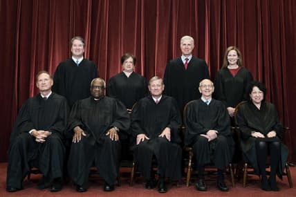 The nine members of the Supreme Court in 2021 in their black judicial robes