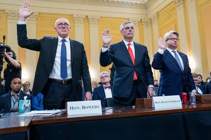 Arizona House Speaker Rusty Bowers, Georgia Secretary of State Brad Raffensperger and COO Gabriel Sterling