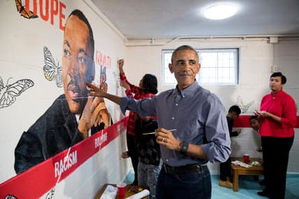 US President Barack Obama participates in service event for Martin Luther King Jr. Day