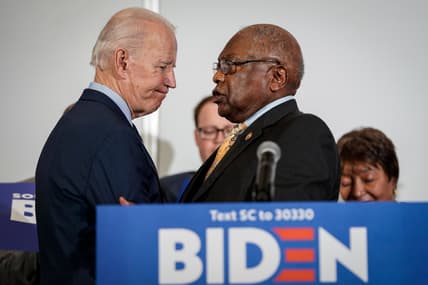 President Joe Biden shakes hands with Democratic Representative and House Majority Whip James Clyburn of South Carolina