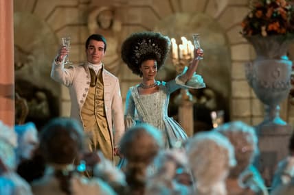 Actors Corey Mylchreest and India Amarteifio in "Queen Charlotte: A Bridgerton Story"