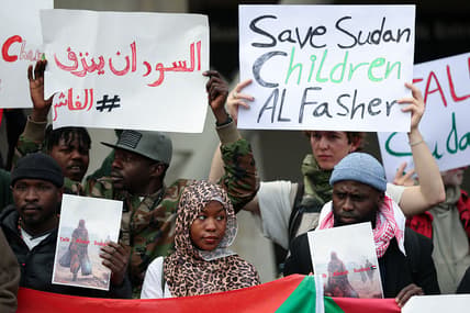 Protestors Demonstrate In Solidarity With Sudan Outside Scottish Parliament