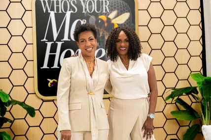 Teri Williams and Suzan McDowell on the set of the "Who's Your Ma Honey?" podcast.