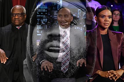 Illustration with Clarence Thomas, Kanye West and Candace Owens