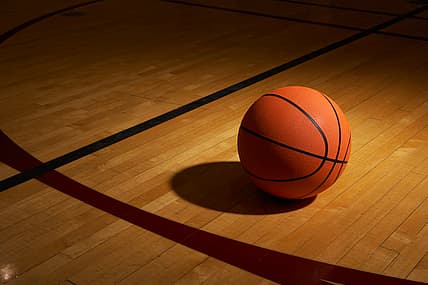 A basketball on a court