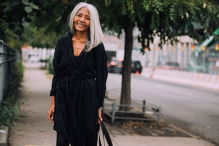 Model JoAni Johnson after the Tome show during New York Fashion Week Spring/Summer 2019 on September 11, 2018 in New York City.