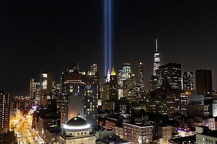 The Tribute in Light rises above the lower Manhattan skyline, Tuesday, Sept. 10, 2019 in New York. Wednesday marks the 18th anniversary of the terror attacks against the United States of Sept. 11, 2001. (AP Photo/Mark Lennihan) thegrio.com