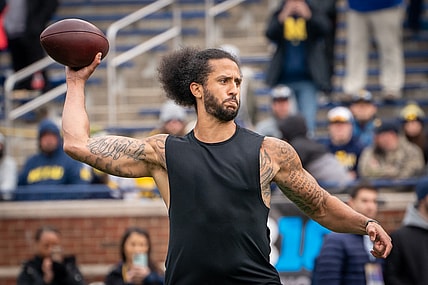Colin Kaepernick participates in a throwing exhibition