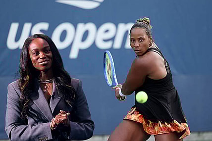 American tennis players Sloane Stephens (L) and Taylor Townsend (R).