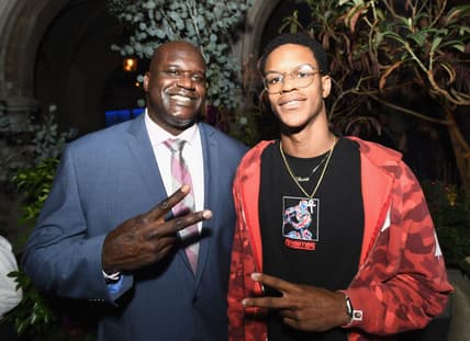 WEST HOLLYWOOD, CA - AUGUST 07: Former NBA player Shaquille O'Neal (L) and son Shareef O'Neal at Apple Music Launch Party Carpool Karaoke: The Series with James Corden on August 7, 2017 in West Hollywood, California. (Photo by Emma McIntyre/Getty Images for Apple) thegrio.com