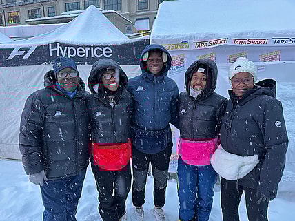 The Rivers family, from left, Henri, Henniyah, Henri IV, Helaina and Karen Rivers pose for a photo in Beaver Creek, Colorado