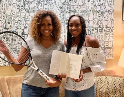 Michelle Obama post photo posing with tennis phenom Coco Gauff. (Michelle Obama/Instagram)