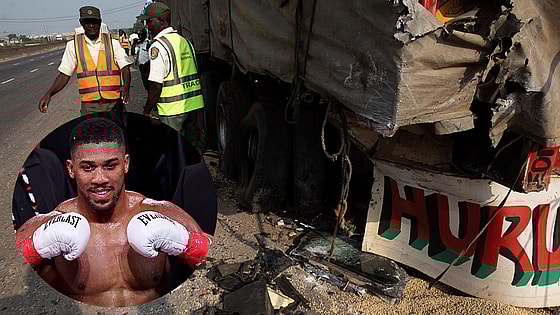 Officials at the accident site on December 29, 2025 in Sagamu, Nigeria. British heavyweight boxer Anthony Joshua was injured in a car crash that killed two others on an expressway in Nigeria's Ogun State on Monday.