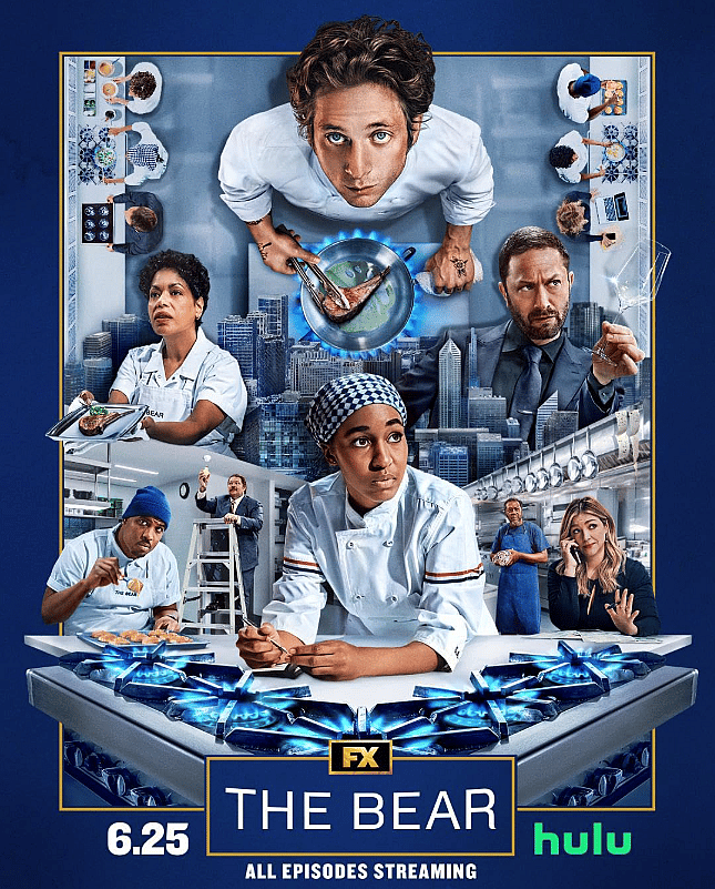 Ayo Edebiri, Ebon Moss-Bachrach, Liza Colón-Zayas, Jeremy Allen White, Abby Elliott, Edwin Lee Gibson, Lionel Boyce,  and Matty Matheson in The Bear (2022) FX Productions LLC © FX Productions, LLC, thegrio.com