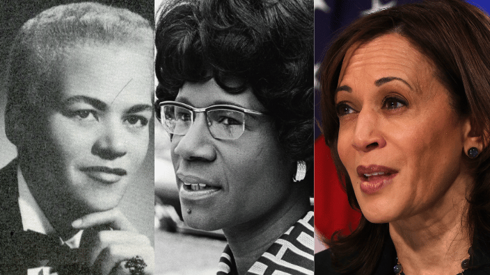 LGBTQ+ rights activist Storme DeLarverie; Congresswoman Shirley Chisholm; and Vice President Kamala Harris