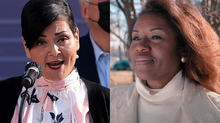 Virginia lieutenant governor candidates, Democrat Hala Ayala (left), an Afro-Latina, or Republican Winsome Sears