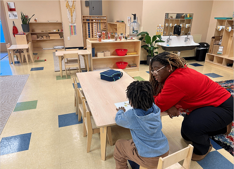 Dr Deja Jones working with one of her students in the main Montessori classroom Photo Desiree Hadley, thegrio.com