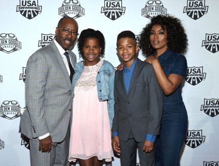 LOS ANGELES, CA - NOVEMBER 19: Courtney B. Vance, Bronwyn Vance, Slater Vance and Angela Bassett attend the 2017 USA Swimming Golden Goggle Awards at J.W. Marriott at L.A. Live on November 19, 2017, in Los Angeles, California. (Photo by Kevork Djansezian) thegrio.com