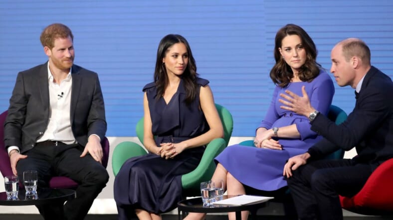 LONDON, ENGLAND - FEBRUARY 28: Prince Harry, Meghan Markle, Catherine, Duchess of Cambridge and Prince William, Duke of Cambridge attend the first annual Royal Foundation Forum held at Aviva on February 28, 2018 in London, England. Under the theme 'Making a Difference Together', the event will showcase the programmes run or initiated by The Royal Foundation. (Photo by Chris Jackson - WPA Pool/Getty Images) thegrio.com