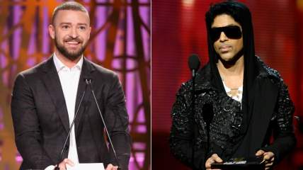 Singers Justin Timberlake and Prince