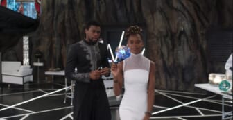 Chadwick Boseman and Letitia Wright in Black Panther thegrio.com