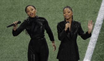 Chloe x Halle perform before the NFL Super Bowl 53 football game between the Los Angeles Rams and the New England Patriots Sunday, Feb. 3, 2019, in Atlanta. (AP Photo/Charlie Riedel) thegrio.com