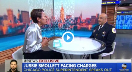 Chicago police chief Eddie Johnson talks to Robin Roberts about Jussie Smollett investigation on GMA. (ABC News/GMA)