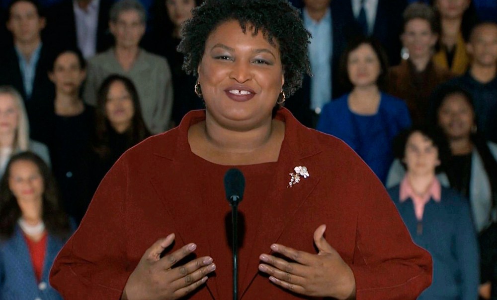 In this pool image from video, Stacey Abrams delivers the Democratic party's response to President Donald Trump's State of the Union address, Tuesday, Feb. 5, 2019 from Atlanta. Abrams narrowly lost her bid in November to become America's first black female governor, and party leaders are aggressively recruiting her to run for U.S. Senate from Georgia. Speaking from Atlanta, Abrams calls the shutdown a political stunt that "defied every tenet of fairness and abandoned not just our people, but our values." (Pool video image via AP) thegrio.com