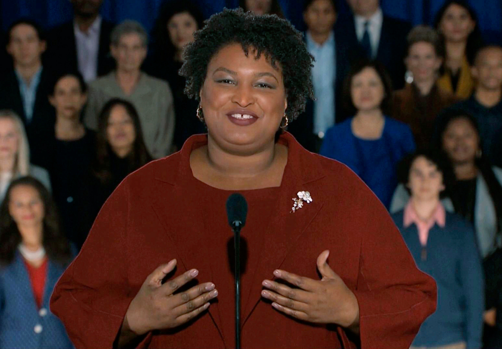 In this pool image from video, Stacey Abrams delivers the Democratic party's response to President Donald Trump's State of the Union address, Tuesday, Feb. 5, 2019 from Atlanta. Abrams narrowly lost her bid in November to become America's first black female governor, and party leaders are aggressively recruiting her to run for U.S. Senate from Georgia. Speaking from Atlanta, Abrams calls the shutdown a political stunt that "defied every tenet of fairness and abandoned not just our people, but our values." (Pool video image via AP) thegrio.com