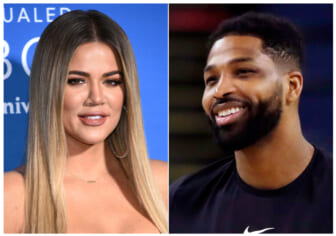 This combination file photo shows TV personality Khloe Kardashian at the NBCUniversal Network 2017 Upfront in New York on May 15, 2017, left, and Cleveland Cavaliers' Tristan Thompson during an NBA basketball practice in Oakland, Calif., on May 30, 2018. Declaring “I’m not a homewrecker,” Jordyn Woods sat down Friday, March 1, 2019, on Jada Pinkett Smith’s Facebook Watch show to clear up wild social media speculation over exactly what happened between her and Cleveland Cavalier Tristan Thompson: One kiss on the lips that took her by surprise. Thompson is the father of Khloe Kardashian’s baby, True, and Woods was the best friend of Kardashian sister Kylie Jenner. (AP Photo/File)