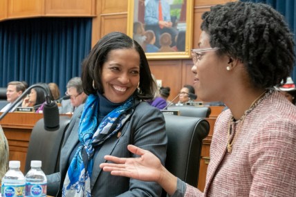 Rep. Jahana Hayes, D-Conn., left, and and Rep. Lauren Underwood, D-Ill., attend a House Education and Labor Committee during a bill markup, on Capitol Hill in Washington, Wednesday, March 6, 2019. (AP Photo/J. Scott Applewhite)