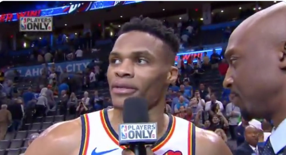 Russell Westbrook honors Nipsey Hussle in victory over Los Angeles Lakers. (NBATV) thegrio.com