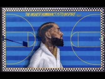 Nipsey Hussle on a basketball court in Crenshaw thegrio