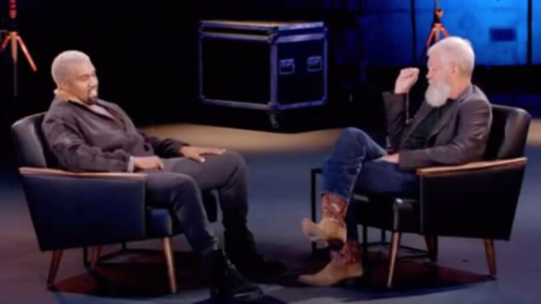 Kanye sits down with David Letterman to talk Trump. (Netflix)
