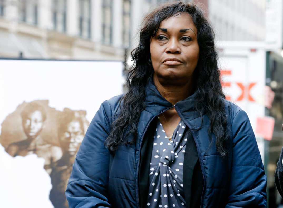 In this March 20, 2019 file photo Tamara Lanier attends a news conference near the Harvard Club, in New York. Lanier, of Norwich, Conn., is suing the Harvard University for "wrongful seizure, possession and expropriation" of images she says depict two of her ancestors. Descendants of a Harvard professor who commissioned a series of 1850 photos of slaves say they're backing the lawsuit against the university. (AP Photo/Frank Franklin II, File)