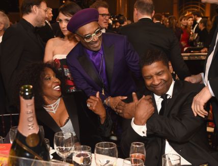 Pauletta Washinton, Spike Lee and Denzel Washington attend Moet & Chandon at The 76th Annual Golden Globe Awards at The Beverly Hilton Hotel on January 6, 2019 in Beverly Hills, California. (Photo by Michael Kovac/Getty Images for Moet & Chandon)