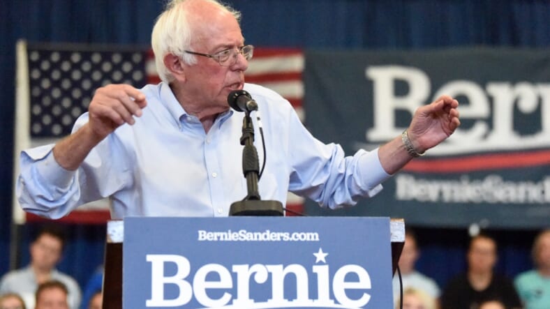 Democratic presidential hopeful Bernie Sanders speaks at the beginning of a town hall meeting to discuss his criminal justice reform plan on Sunday, Aug. 18, 2019, in Columbia, S.C. (AP Photo/Meg Kinnard)